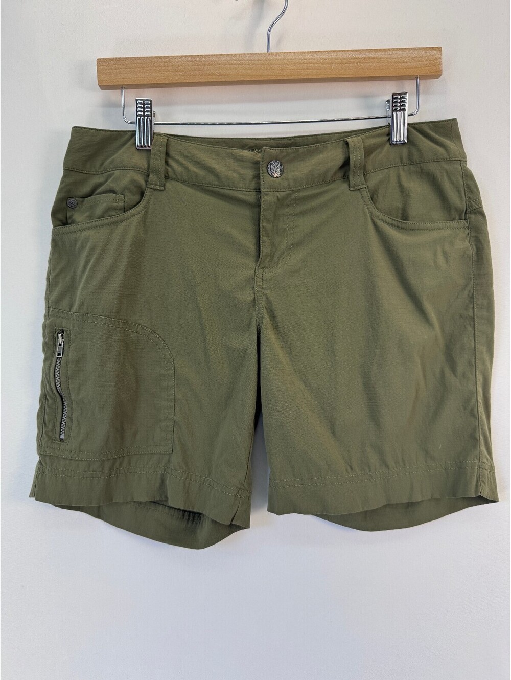 prAna Women's Olive Green Ripstop Hiking Utility Shorts Zip Pocket Size 6